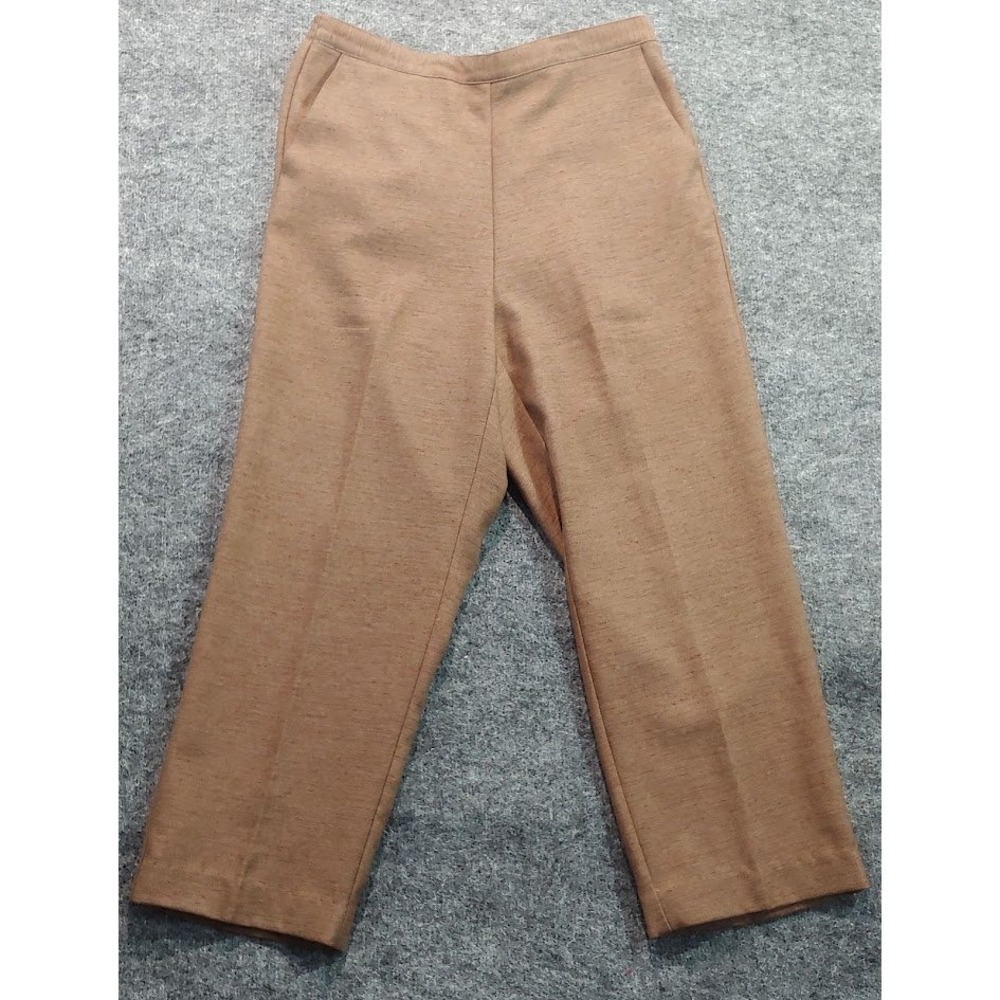 Alfred Dunner Women's Petite Pants 12P Brown Elastic Waist Cropped Culottes